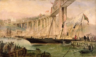 De opening van de Saltash-brug door Prins Albert, 2 mei 1859, c.1859 door Thomas Valentine Robins